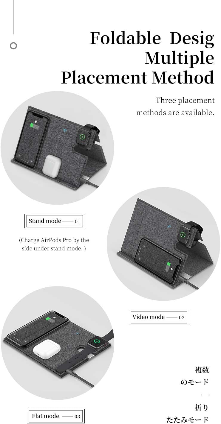 rock 3 in 1 green fabric wireless charger compatible with smartphones , smartwatch, earphones