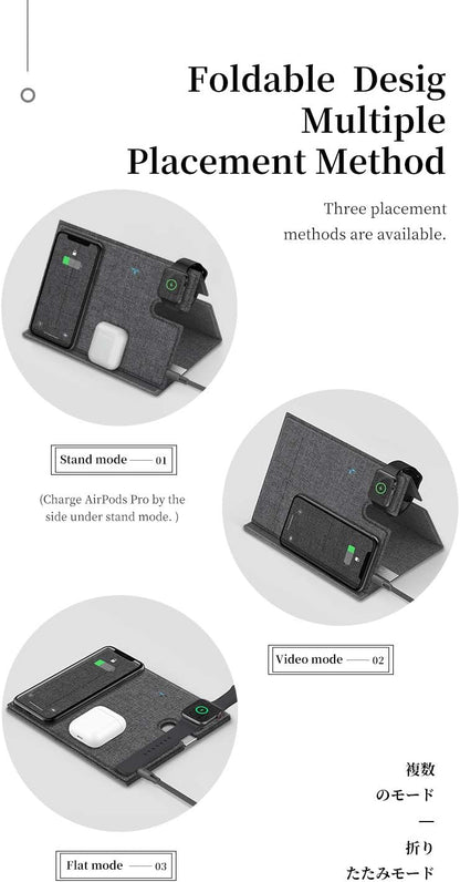 rock 3 in 1 green fabric wireless charger compatible with smartphones , smartwatch, earphones