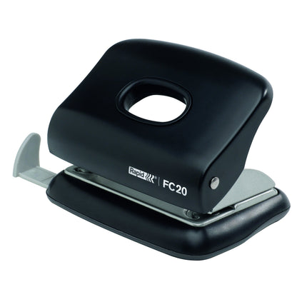 Rapid Fashion FC20 2 Hole Punch, Punches up to 20 Sheets, Adjustable Guide Bar, Ergonomic Design, Black, 23256400