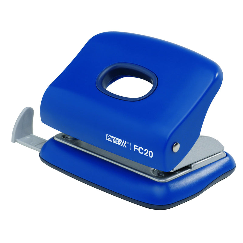 Rapid Fashion FC20 2 Hole Punch, Punches up to 20 Sheets, Adjustable Guide Bar, Ergonomic Design, Blue, 23256401 Aqua Blue 2 Hole