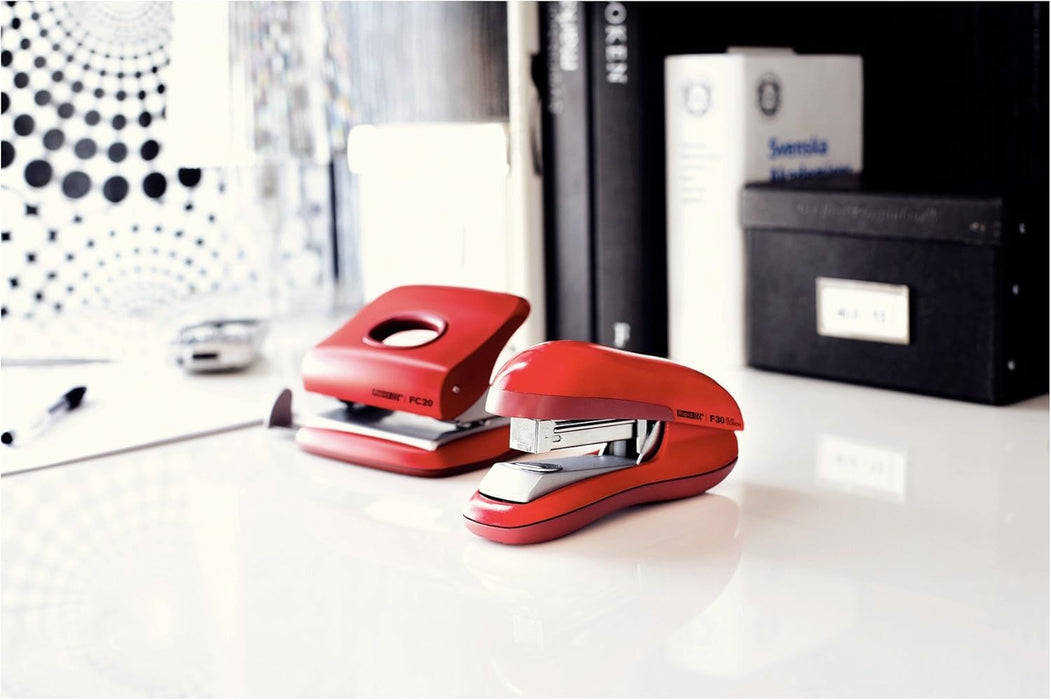 Rapid Fashion FC20 2 Hole Punch, Punches up to 20 Sheets, Adjustable Guide Bar, Ergonomic Design, Red, 23256402