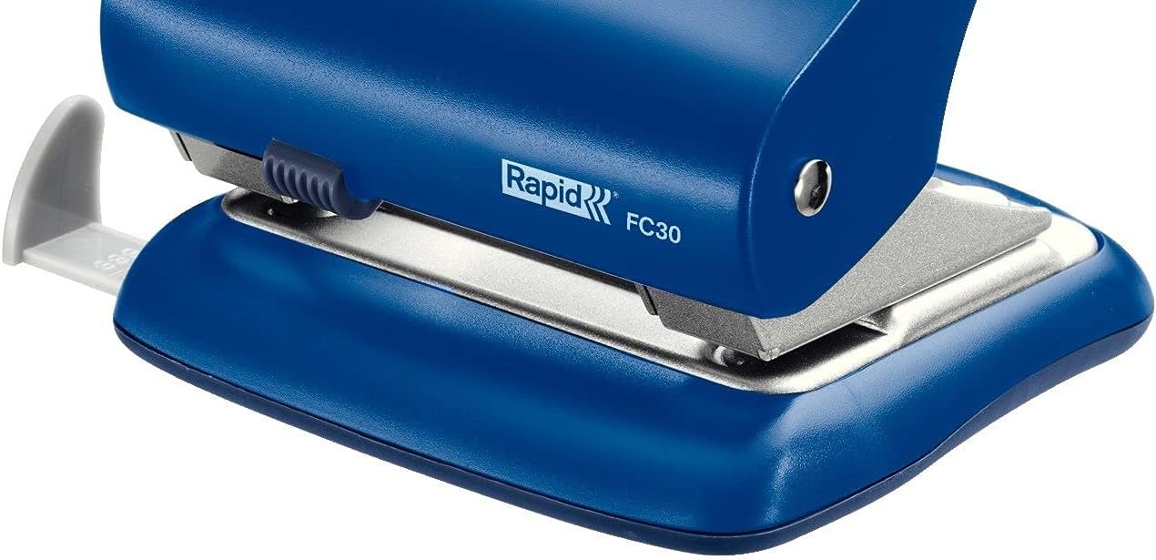 Rapid Fashion FC30 Strong 2 Hole Punch, Punches up to 30 Sheets, Adjustable Guide Bar, Ergonomic Design, Blue, 23639402