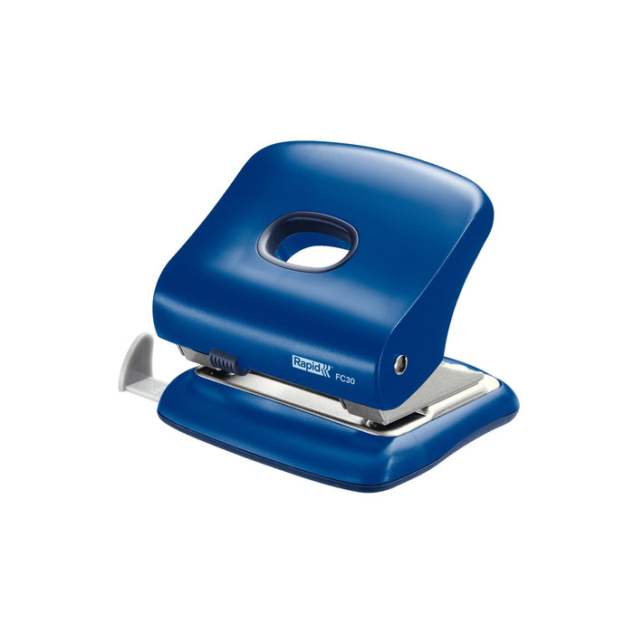 Rapid Fashion FC30 Strong 2 Hole Punch, Punches up to 30 Sheets, Adjustable Guide Bar, Ergonomic Design, Blue, 23639402