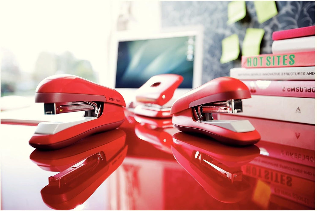 Rapid Fashion FC30 Strong 2 Hole Punch, Punches up to 30 Sheets, Adjustable Guide Bar, Ergonomic Design, Red, 23639403