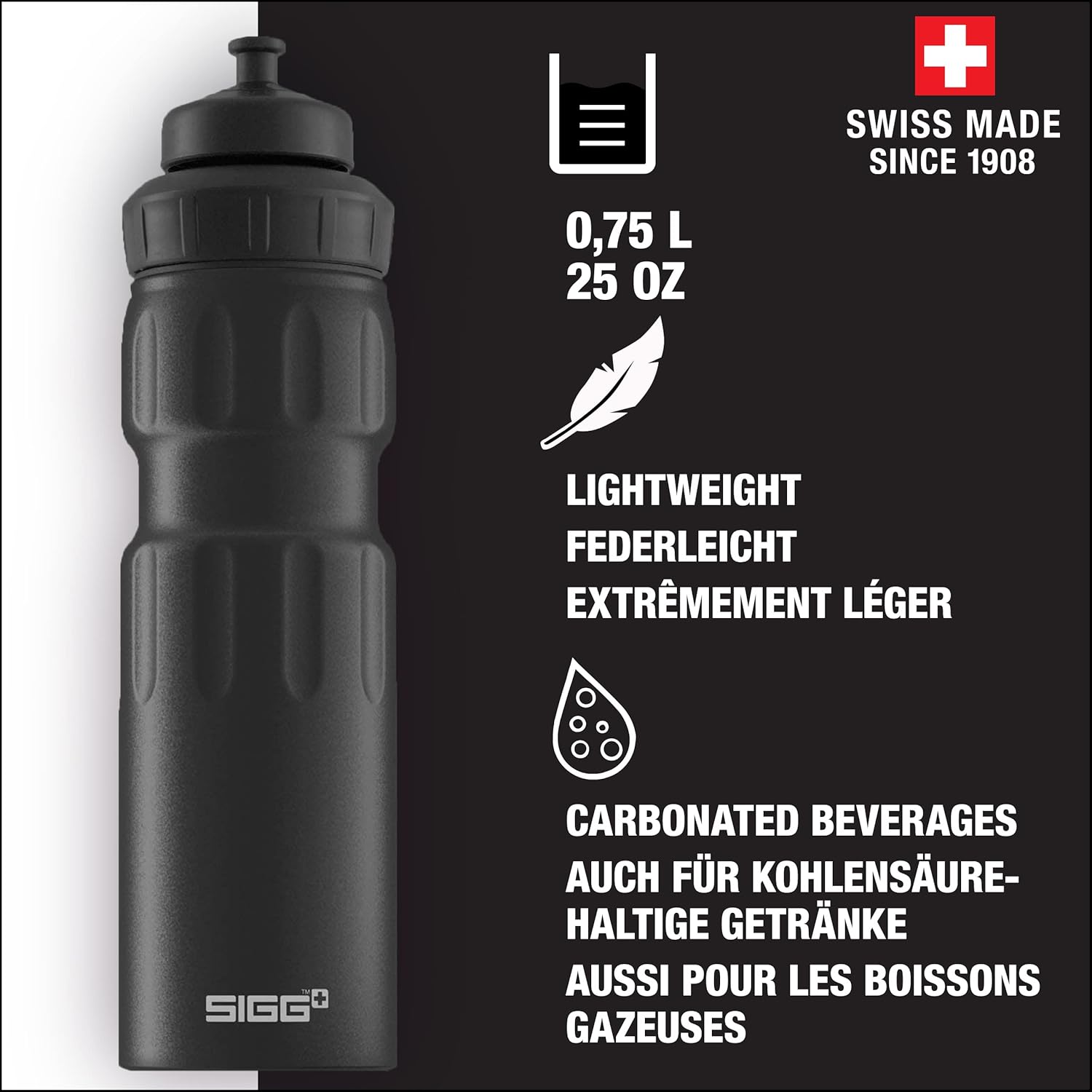 SIGG - Aluminum Sports Water Bottle - WMB Sports - With 3-Stage Sports Cap - Climate Neutral Certified - Leakproof & Lightweight - BPA Free - 0.75L