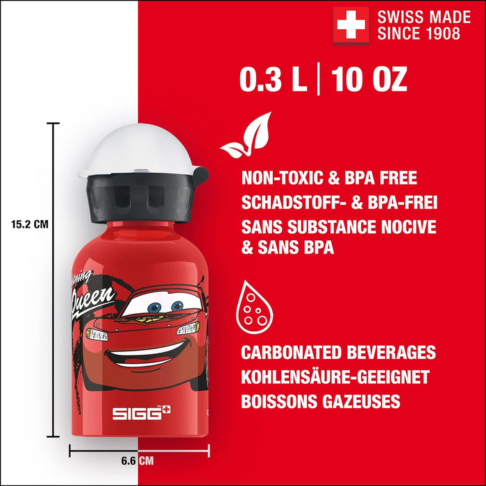 SIGG - Aluminium Kids Water Bottle - KBT - Leakproof - Lightweight - BPA Free - Climate Neutral Certified - 0.3L Cars Lightning Mcqueen