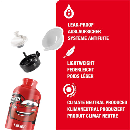 SIGG - Aluminium Kids Water Bottle - KBT - Leakproof - Lightweight - BPA Free - Climate Neutral Certified - 0.3L Cars Lightning Mcqueen