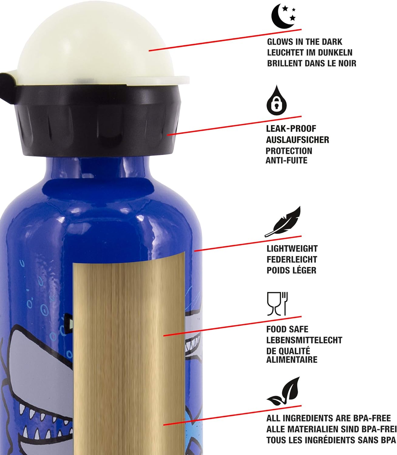 SIGG - Borraccia Bambini In Alluminio - KBT - Ermetica - Leggera - Senza BPA- Certificata Climate Neutral - 0,4L Glow Sharkies