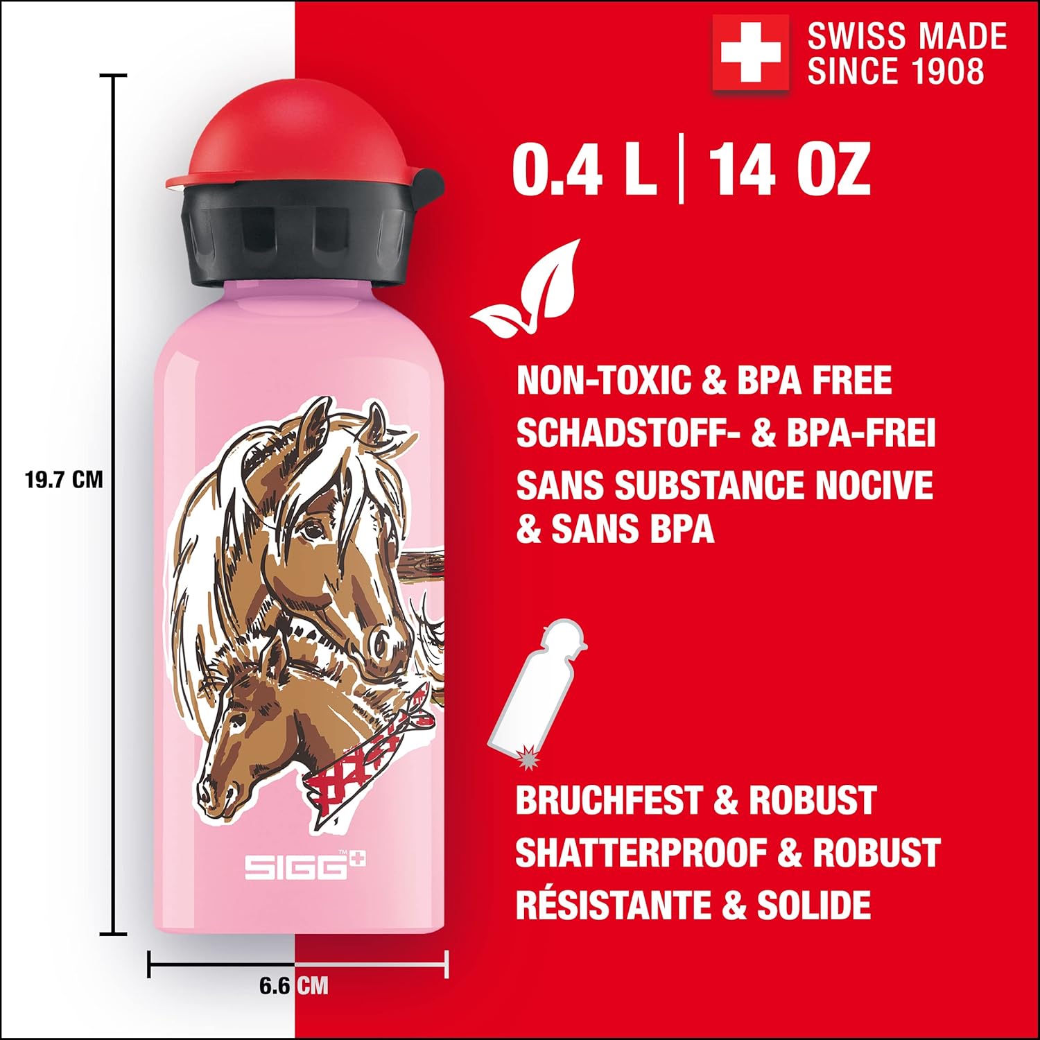SIGG - Aluminium Kids Water Bottle - KBT - Leakproof - Lightweight - BPA Free - Climate Neutral Certified - 0.4L 26 Let's Run