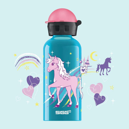 SIGG - Aluminium Kids Water Bottle - KBT Bella Unicorn - Leakproof - Lightweight - BPA Free - Climate Neutral Certified - Blue - 0.4L