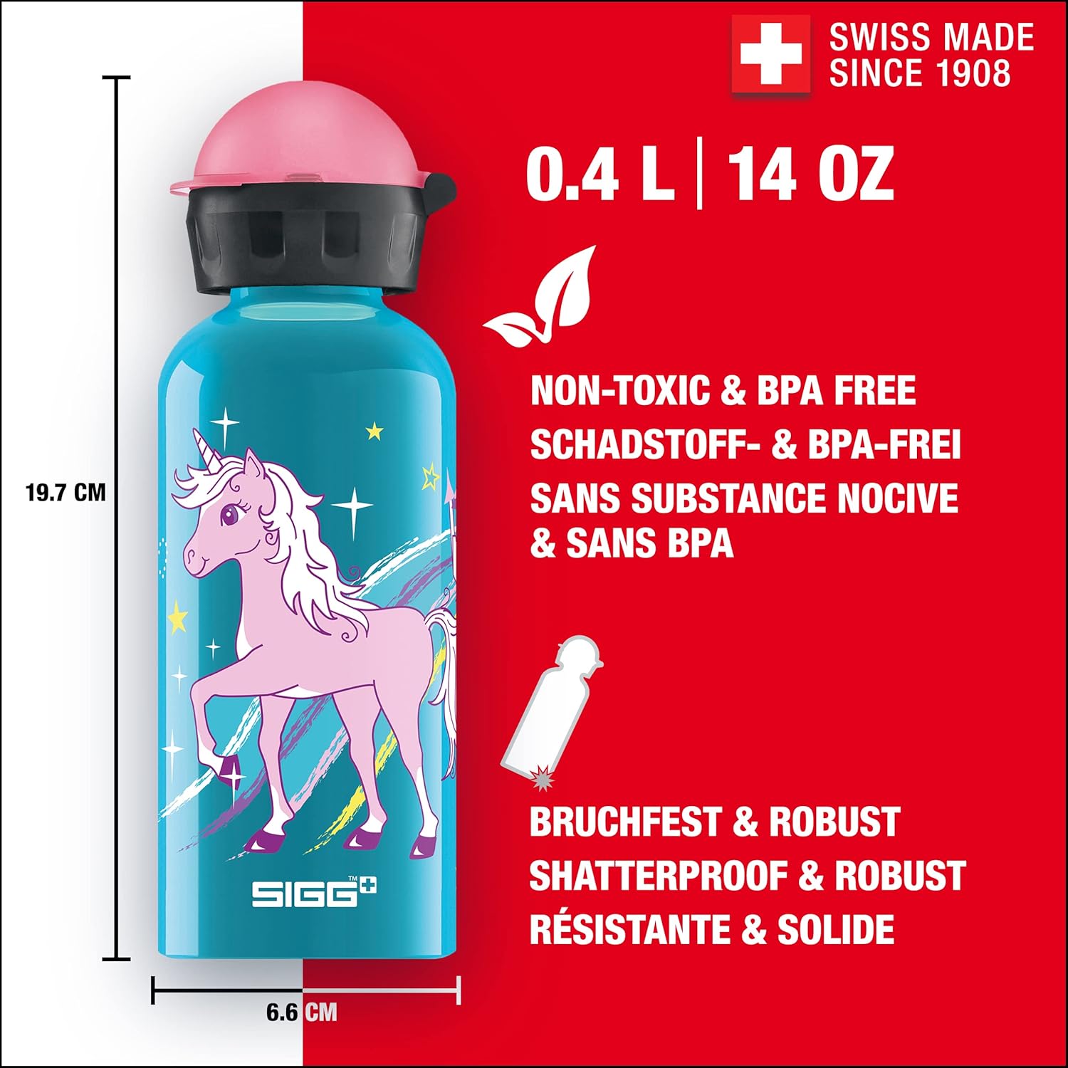 SIGG - Aluminium Kids Water Bottle - KBT Bella Unicorn - Leakproof - Lightweight - BPA Free - Climate Neutral Certified - Blue - 0.4L