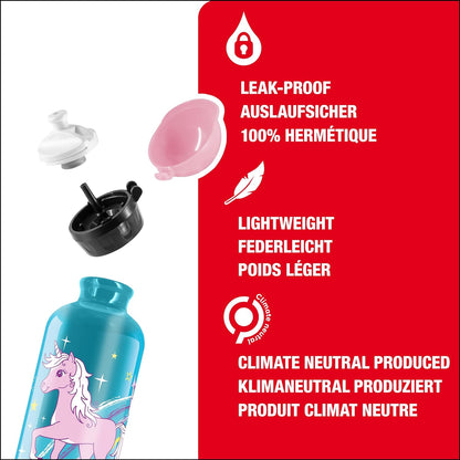 SIGG - Aluminium Kids Water Bottle - KBT Bella Unicorn - Leakproof - Lightweight - BPA Free - Climate Neutral Certified - Blue - 0.4L