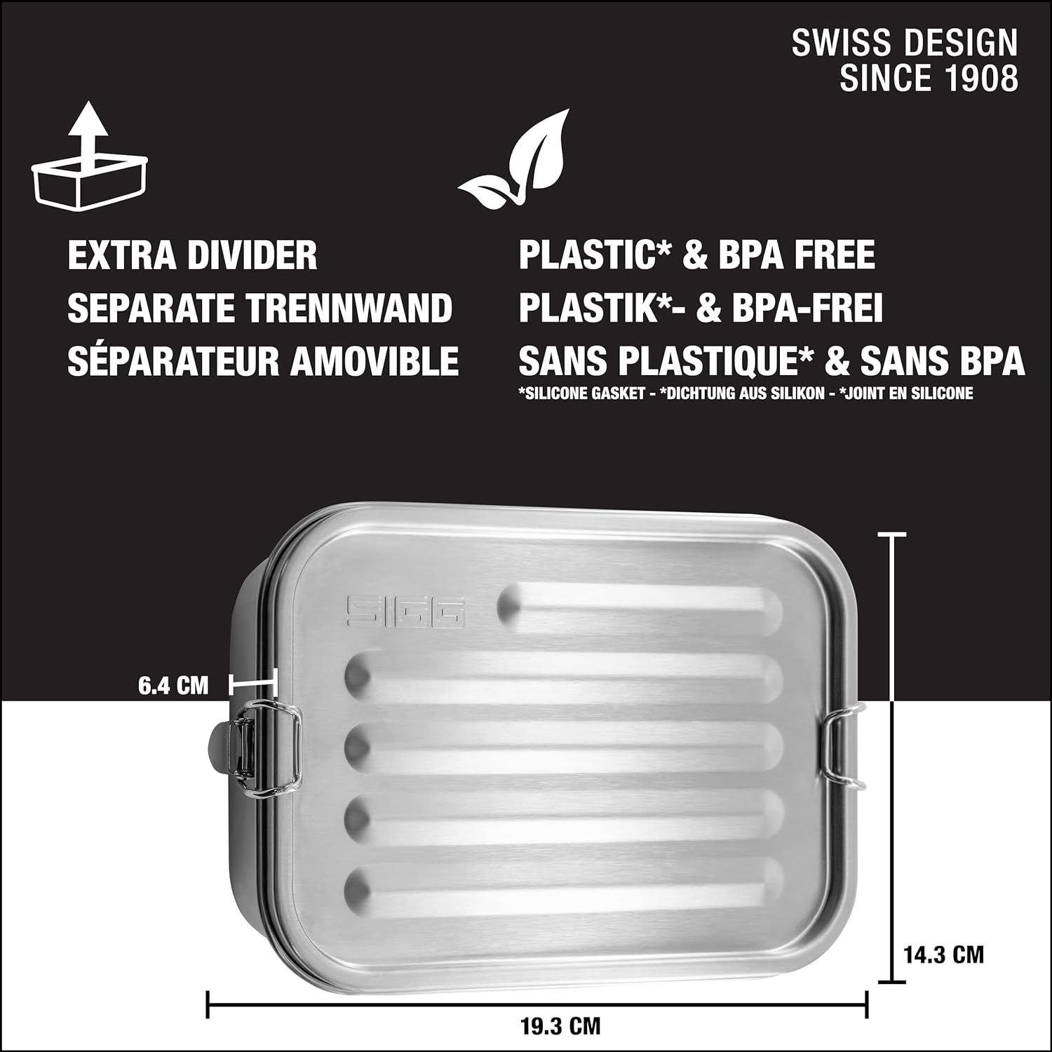 SIGG Gemstone Box Selenite Lunch Box, Stainless Steel Lunch Box with Leak-Proof Silicone Rim, Divided Lunch Box for Lunch and Leftovers
