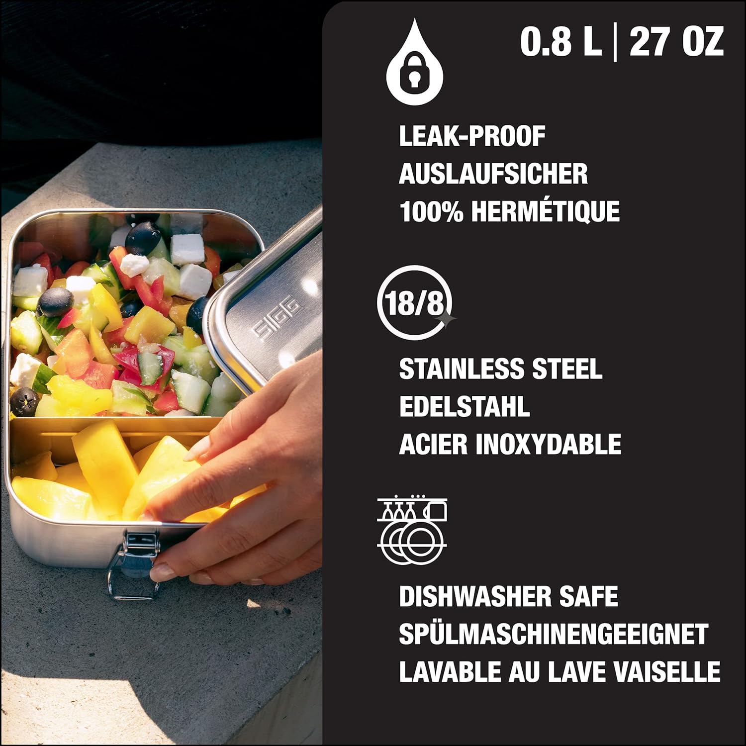 SIGG Gemstone Box Selenite Lunch Box, Stainless Steel Lunch Box with Leak-Proof Silicone Rim, Divided Lunch Box for Lunch and Leftovers