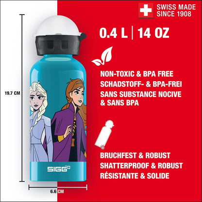 SIGG - Aluminium Kids Water Bottle - KBT - Leakproof - Lightweight - BPA Free - Climate Neutral Certified - 0.4L Anna & Elsa