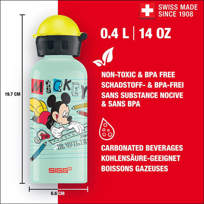SIGG - Aluminium Kids Water Bottle - KBT - Leakproof - Lightweight - BPA Free - Climate Neutral Certified - 0.4L Mickey School
