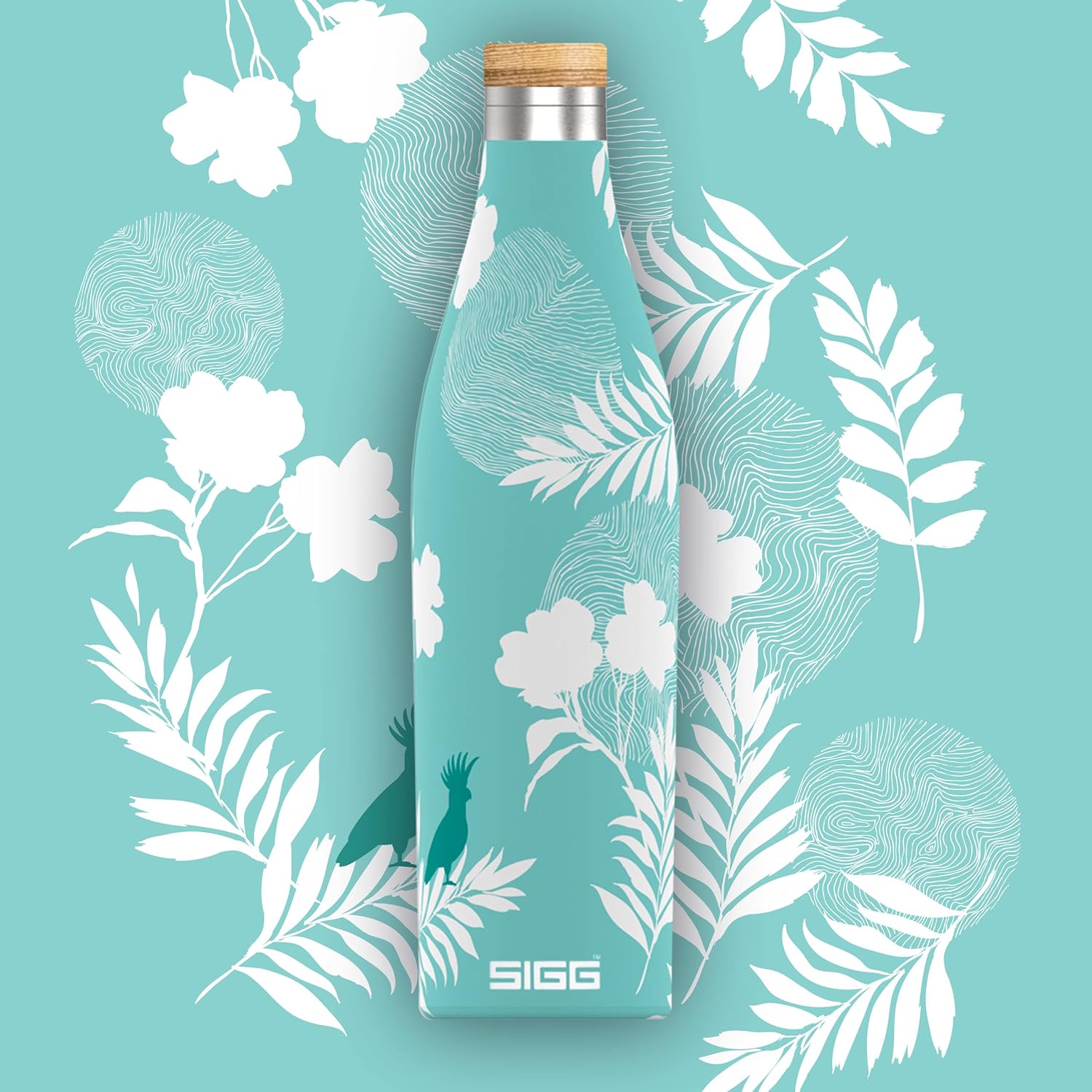 SIGG - Insulated Water Bottle - Meridian - Leakproof - Extra Slim - BPA Free - Plastic Free - Double Walled 18/8 Stainless Steel - Bamboo Screw Top - Glacier - 0.5 L
