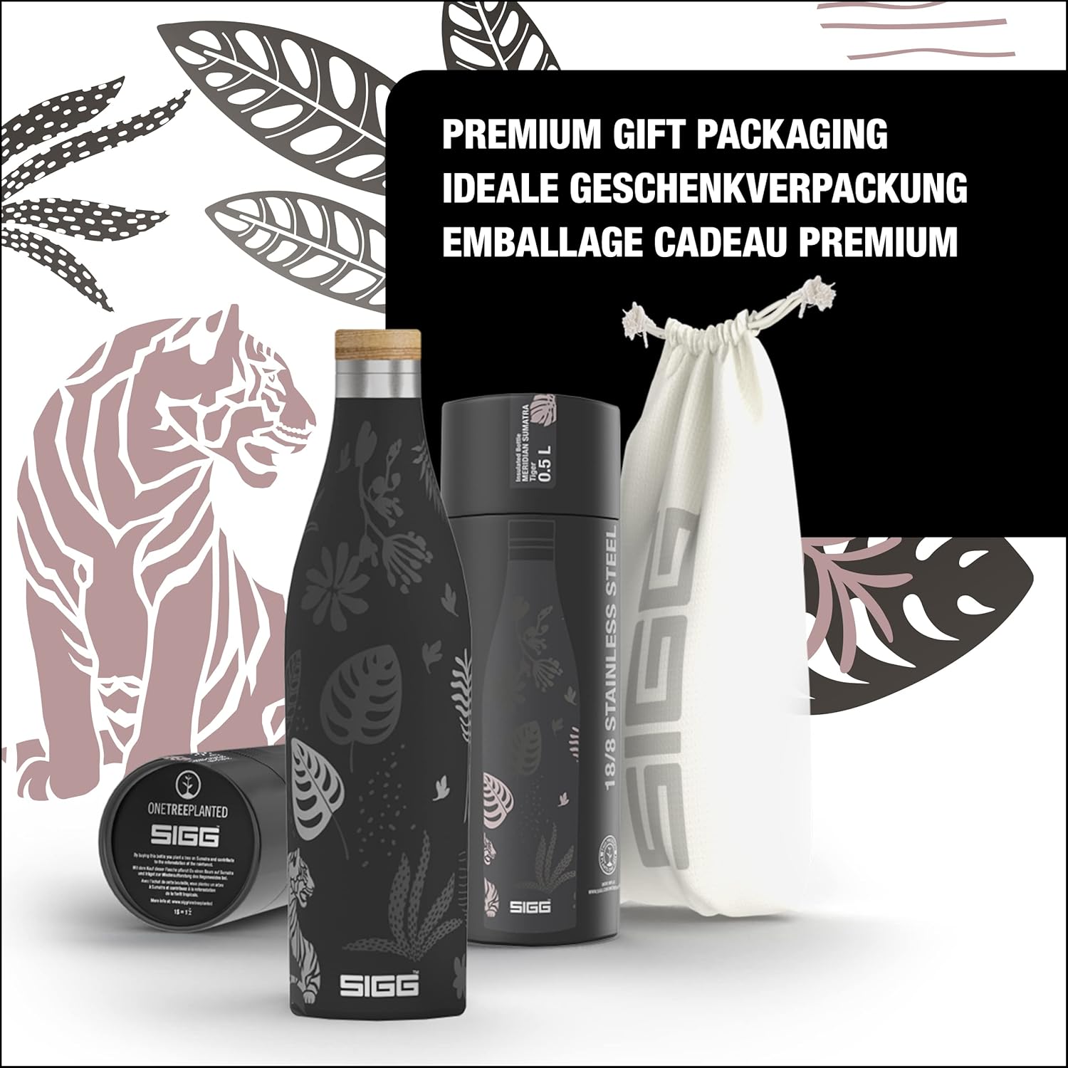 SIGG - Insulated Water Bottle - Meridian - Leakproof - Extra Slim - BPA Free - Plastic Free - Double Walled 18/8 Stainless Steel - Bamboo Screw Top - Black - 0.5 L