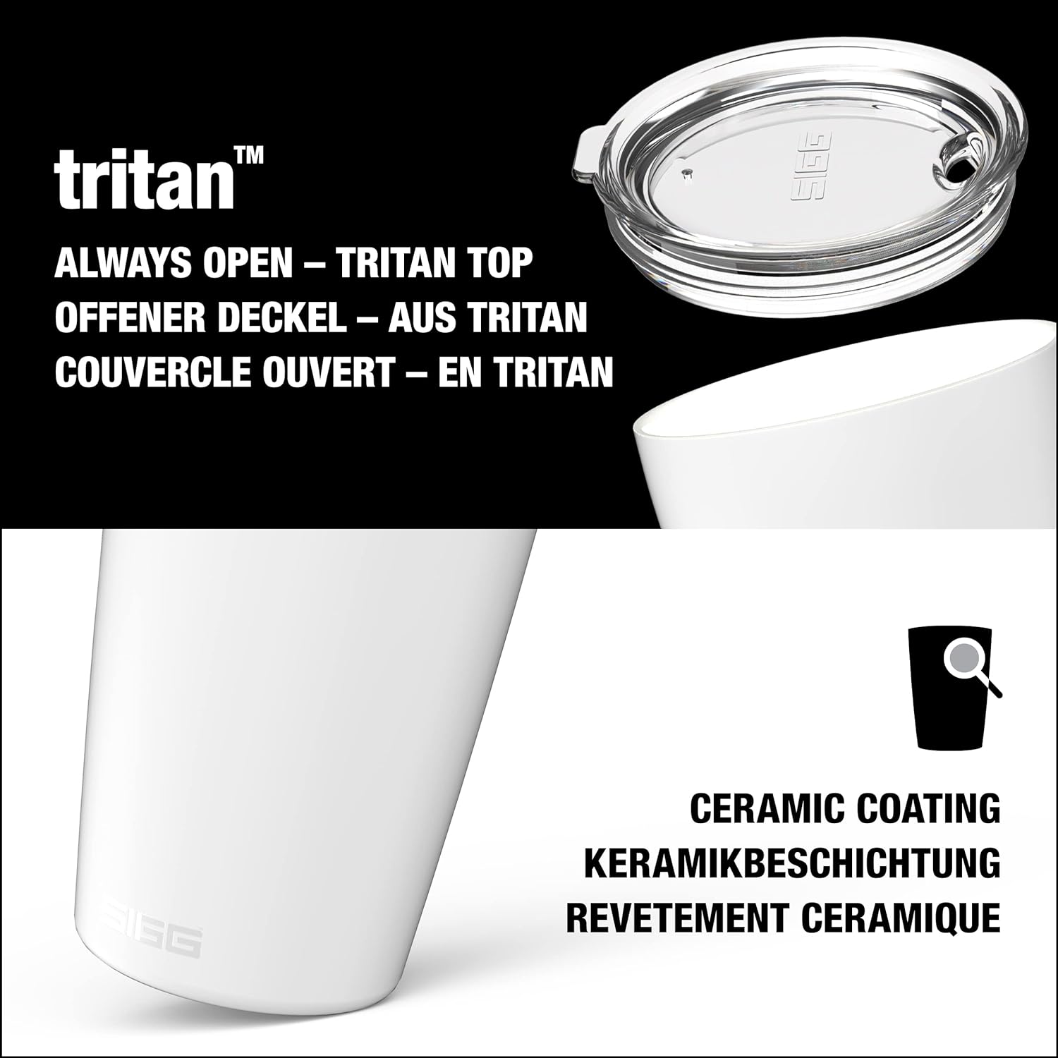SIGG - Coffee Travel Mug Neso Pure Ceram - With Tritan Lid - Dishwasher Safe - Lightweight - BPA Free - 18/8 Stainless Steel - White