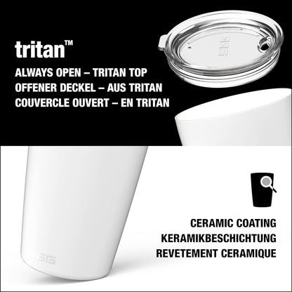 SIGG - Coffee Travel Mug Neso Pure Ceram - With Tritan Lid - Dishwasher Safe - Lightweight - BPA Free - 18/8 Stainless Steel - White