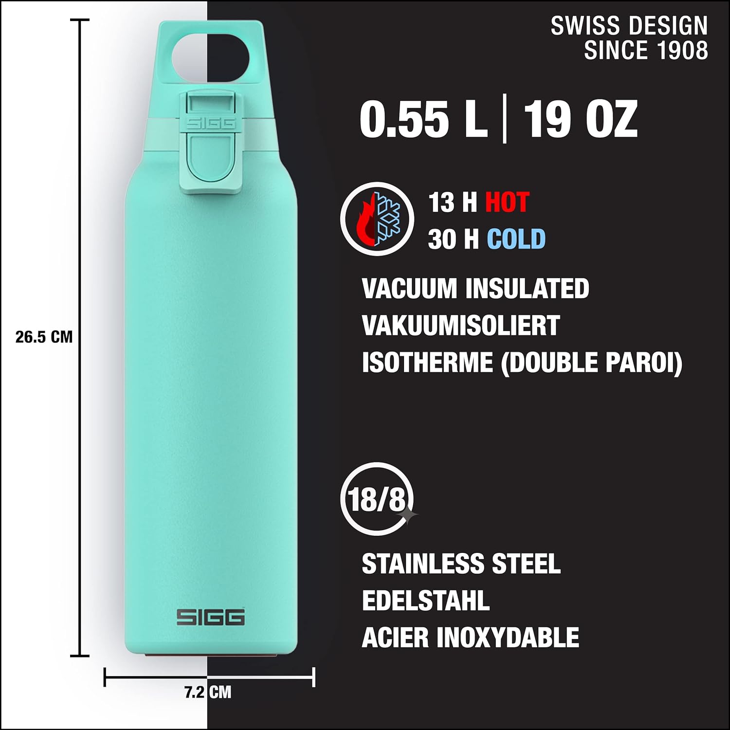 SIGG - Insulated Flask - Thermo Flask Hot & Cold ONE Light - With Fruit Filter - Leakproof - BPA-Free - 18/8 Stainless Steel - 0.55L Glacier