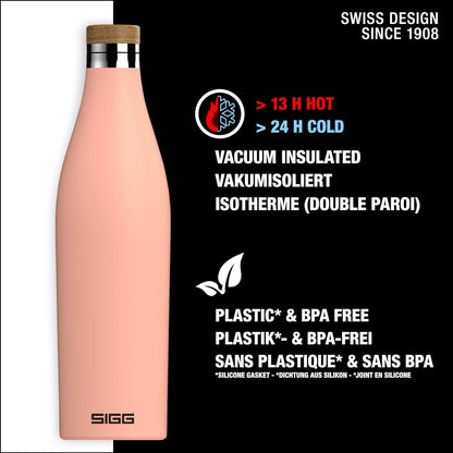 SIGG Meridian Shy Pink drinking bottle (0.5 L), pollutant-free and leak-proof water bottle made of stainless steel, double-wall insulated bottle for cold and hot drinks