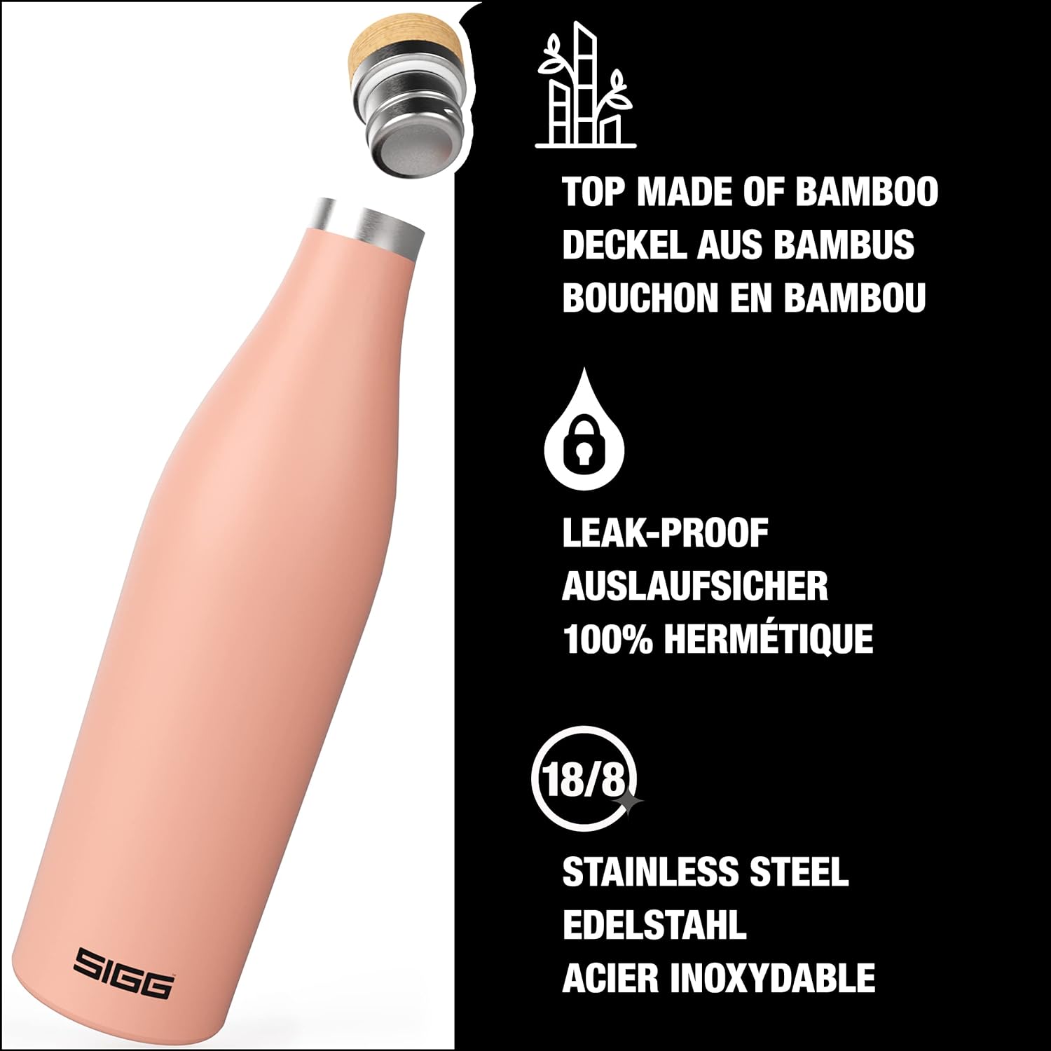 SIGG Meridian Shy Pink drinking bottle (0.5 L), pollutant-free and leak-proof water bottle made of stainless steel, double-wall insulated bottle for cold and hot drinks
