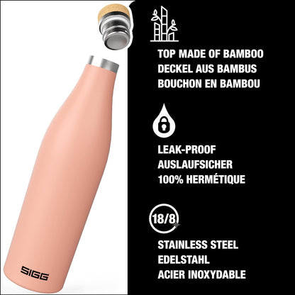 SIGG Meridian Shy Pink drinking bottle (0.5 L), pollutant-free and leak-proof water bottle made of stainless steel, double-wall insulated bottle for cold and hot drinks