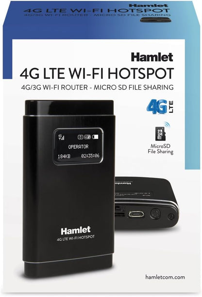 Hamlet HTSPT4GLTE - Portable Hot Spot 4G LTE Portable Router 100Mbps Download/Upload 50Mbps. OLED Display