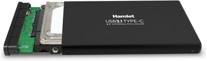 Hamlet HXD25TCU31 Portable Hard Drive 2.5" Black External Hard Drive Enclosure - Network Hard Drive (2.5", SATA, Serial ATA II, Serial ATA III, 3.1 (3.1 Gen 2), USB Type C, Portable Hard Drive, Black