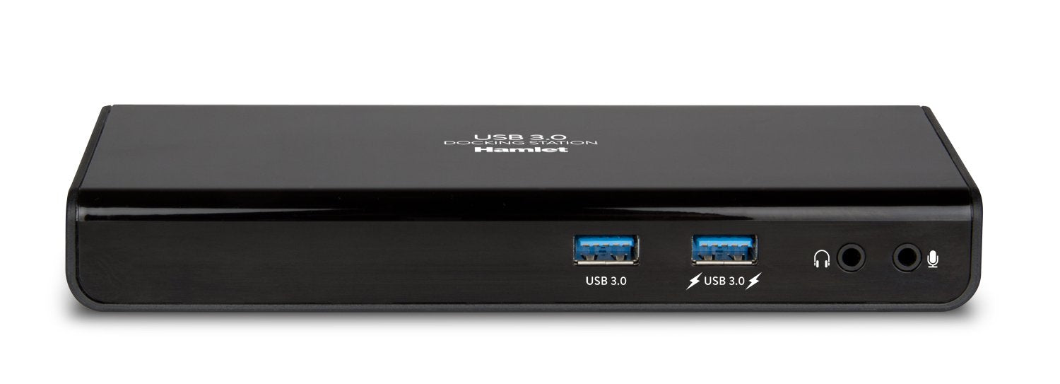 Hamlet HDOKS300TC 2-Port Notebook Docking Station TYPE-C and USB 3.0 Video Outputs HDMI DVI/VGA + 2 USB 3.0 Hub + 4 USB 2.0 Ports + Gigabit Network + Mic and Audio Out