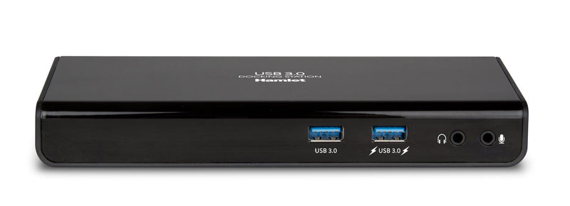 Hamlet HDOKS300TC 2-Port Notebook Docking Station TYPE-C and USB 3.0 Video Outputs HDMI DVI/VGA + 2 USB 3.0 Hub + 4 USB 2.0 Ports + Gigabit Network + Mic and Audio Out