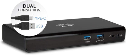Hamlet HDOKS300TC 2-Port Notebook Docking Station TYPE-C and USB 3.0 Video Outputs HDMI DVI/VGA + 2 USB 3.0 Hub + 4 USB 2.0 Ports + Gigabit Network + Mic and Audio Out