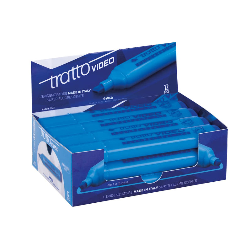 Tratto Video, Rotulador fluorescente, Tinta fluorescente, Punta biselada 0,50 cm, 12 Unidades, Azul neón