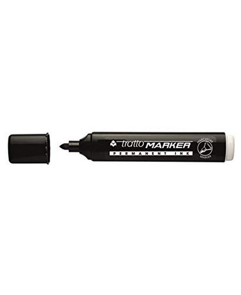 TRATTO Marker Black Bullet TIP Permanent Marker – Permanent Markers, Bullet Tip, Black, 1.4 mm, Black 12pièce (S), Glass, Metal, Leather, Plastic, Polystyrene, Cardboard, Wood Alcohol Based Ink