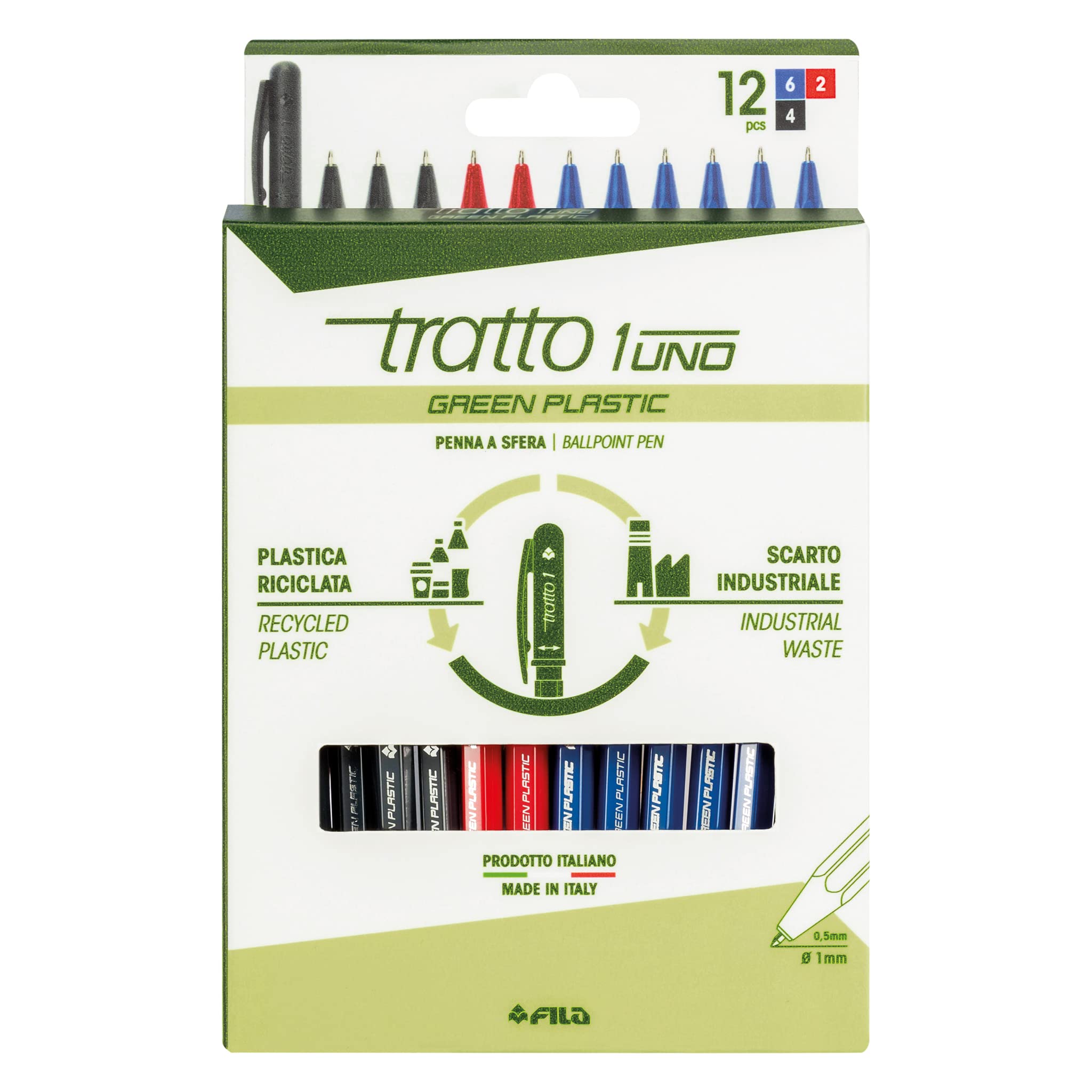 Tratto 1 Green Plastic pencil case 12 pcs