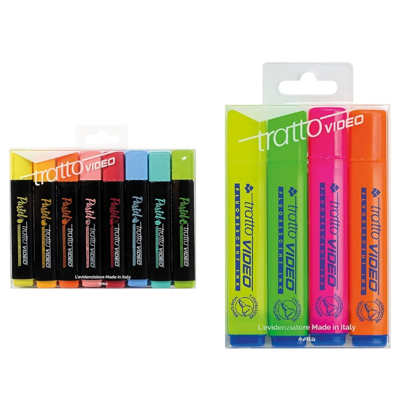 Tratto Video Pastel Evidenziatori Pastel, Multicolore, 8 Pezzi & Video Busta con 4 Evidenziatori