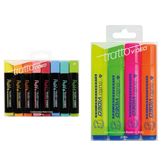 Tratto Video Pastel Evidenziatori Pastel, Multicolore, 8 Pezzi & Video Busta con 4 Evidenziatori