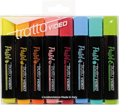 Tratto Video Pastel Evidenziatori Pastel, Multicolore, 8 Pezzi & Video Busta con 4 Evidenziatori