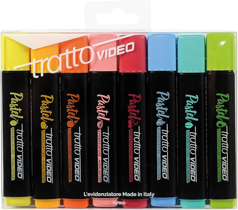 Tratto Video Pastel Evidenziatori Pastel, Multicolore, 8 Pezzi & Video Busta con 4 Evidenziatori