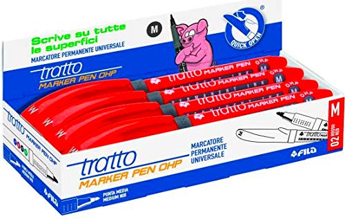 FILA/Tratto Marker Pen OHP Medium Permanent 1.0 mm Line Width Red Pack of 8 Rotulador M Rojo, Punta Redonda, 4.2 mm, 8 unidades, Plastic
