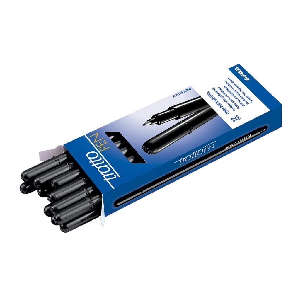 Tratto PEN Black Felt-Tip Pens (Black, 0.5 mm, Water-Based Ink, 12 Pieces