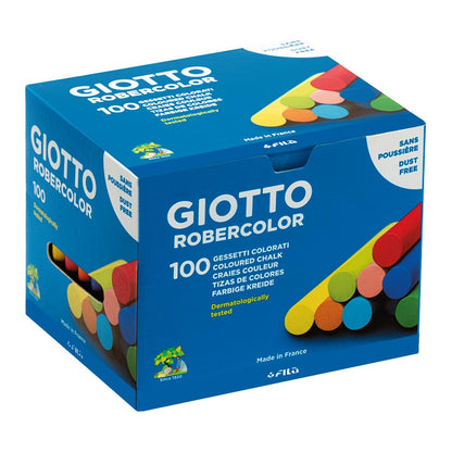 GIOTTO Robercolor Colour Chalk, 100 Assorted Colours x Round Chalk Pack, Dustless & Super Washable, Ideal for Children, Parties and Schools Colour 100 Box