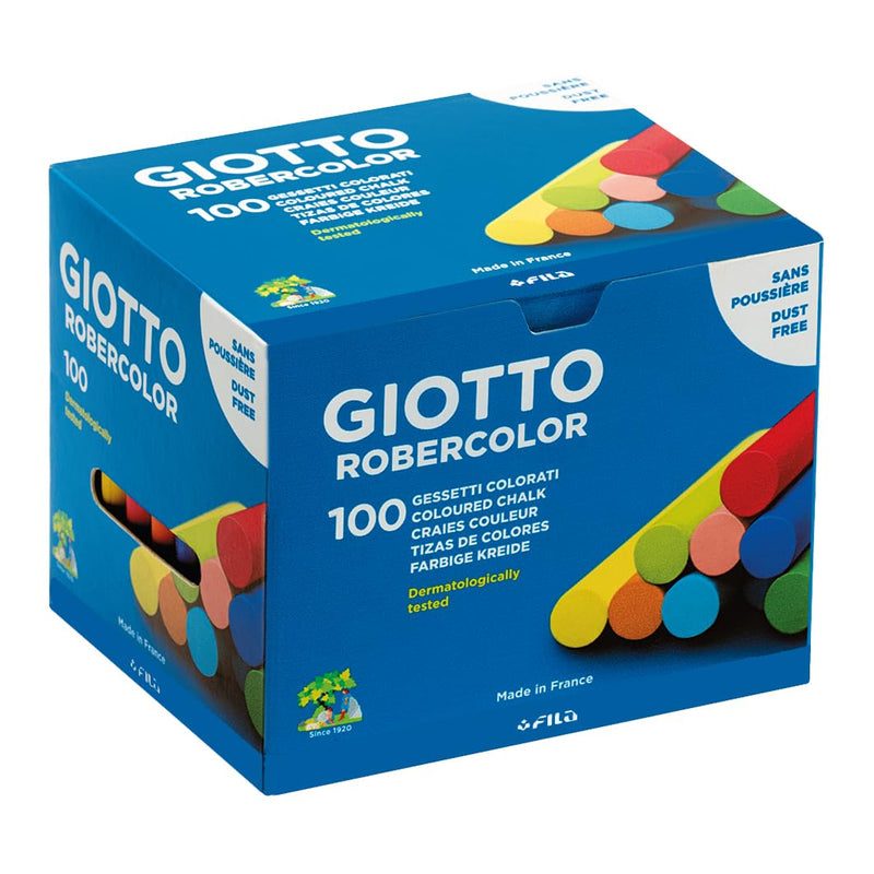 GIOTTO Robercolor Colour Chalk, 100 Assorted Colours x Round Chalk Pack, Dustless & Super Washable, Ideal for Children, Parties and Schools Colour 100 Box