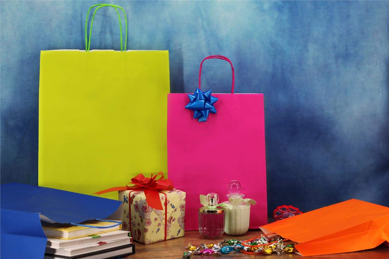 Paper Shopper with Twisted Paper Handle, Assorted Colours, 15x8x20, Pack of 25