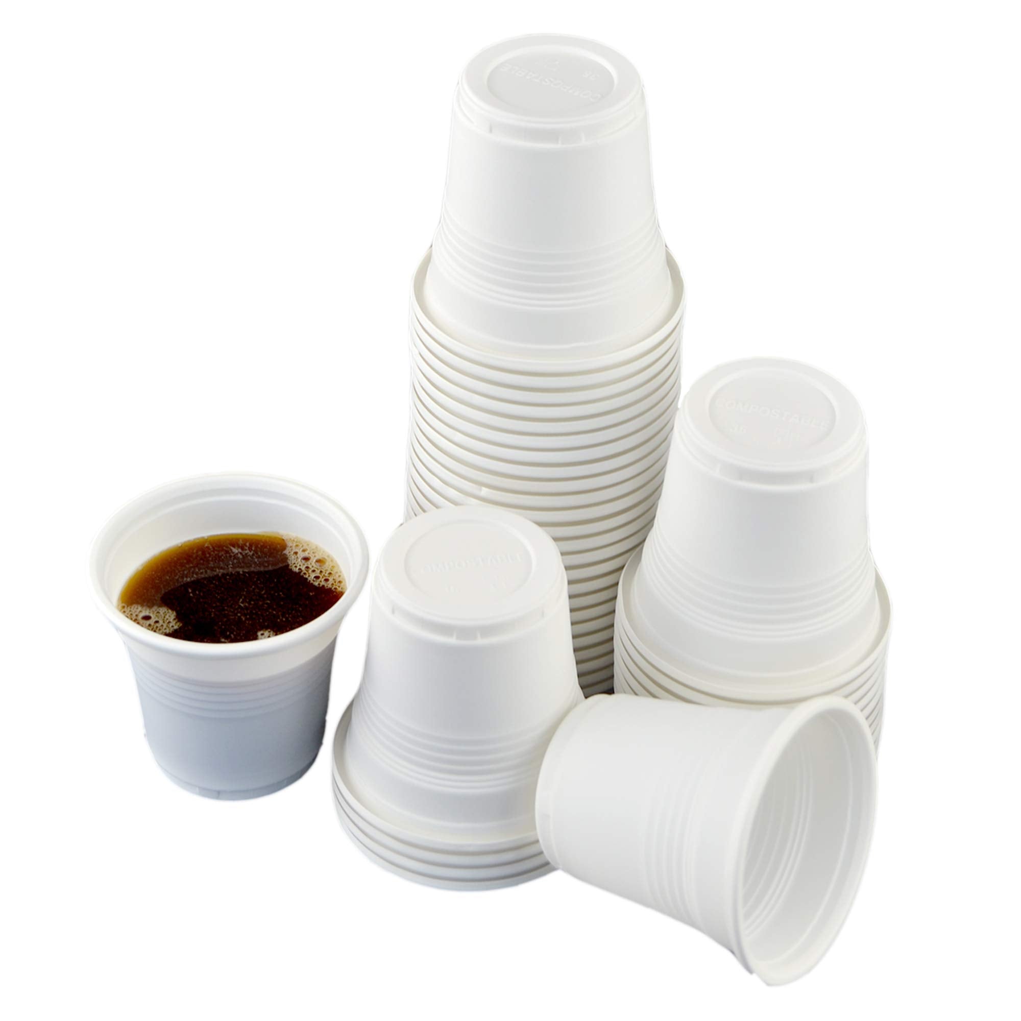 Pack of 40 Compound Glasses (80 ml) Colour: White (5.5 cm high x 5.5 cm diameter) Ideal for hot drinks such as compOSTABLE COFFEE CUPS