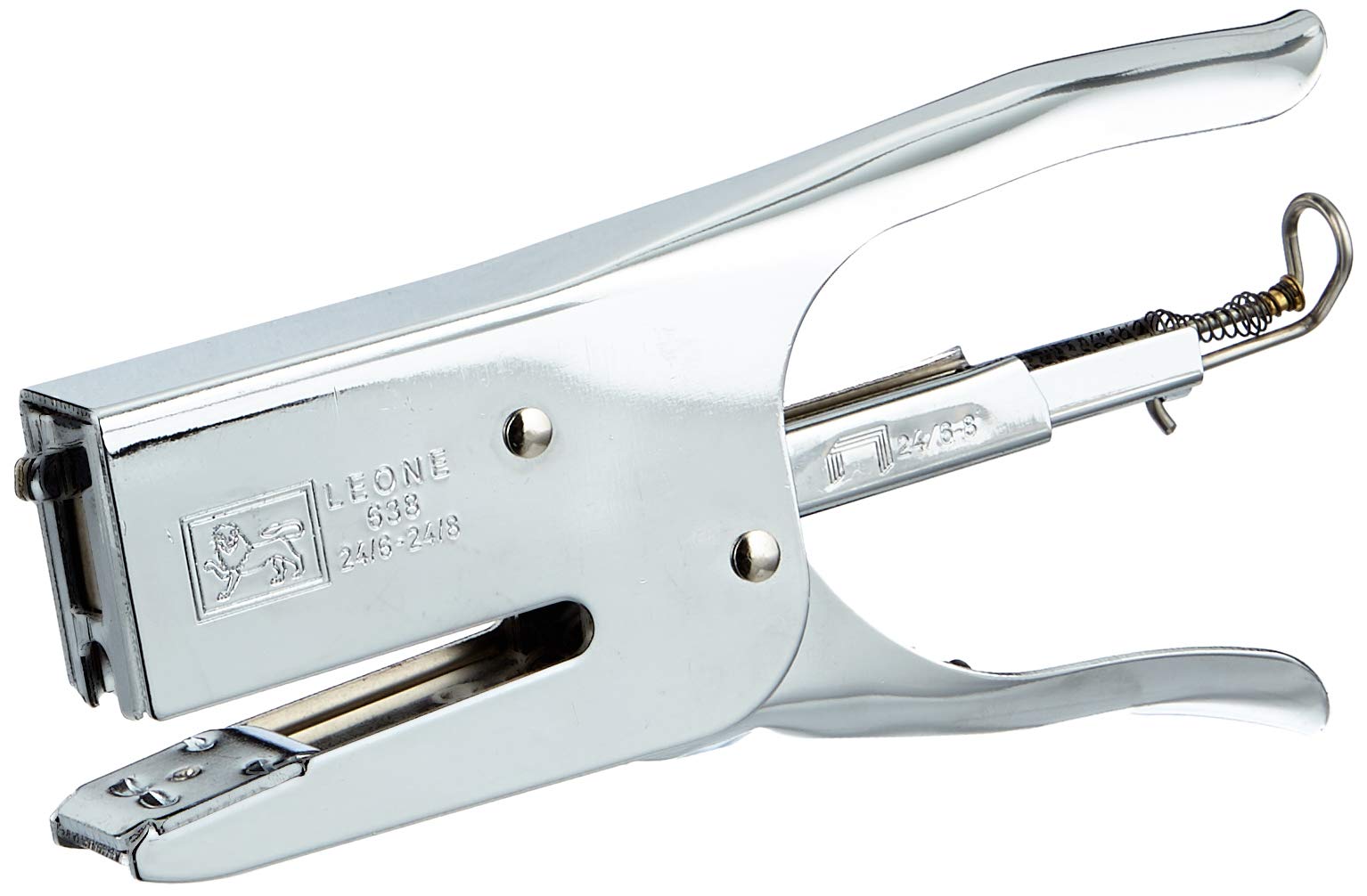 Molho Leone - 76380 Cucitrice a pinza, Capacità 100 punti, Punti 24/6 e 24/8, Cucitura chiusa/aperta, Design ergonomico 100% acciaio, Caricamento posteriore, 100% riciclabile, Argento