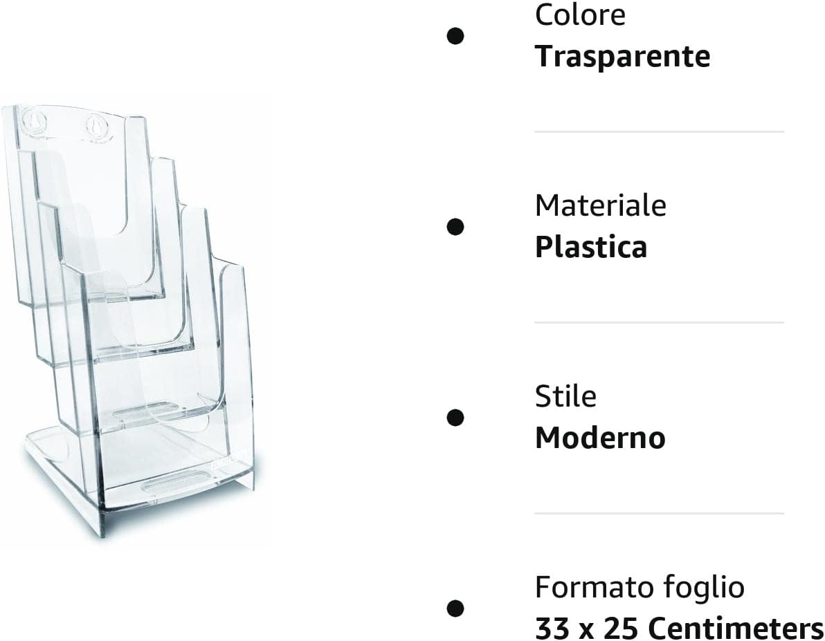 ARDA Wall magazine rack with 4 compartments | Format 1/3 A4, capacity 800 sheets of 80gr | Transparent display