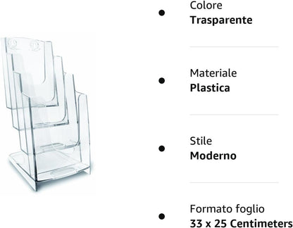ARDA Wall magazine rack with 4 compartments | Format 1/3 A4, capacity 800 sheets of 80gr | Transparent display