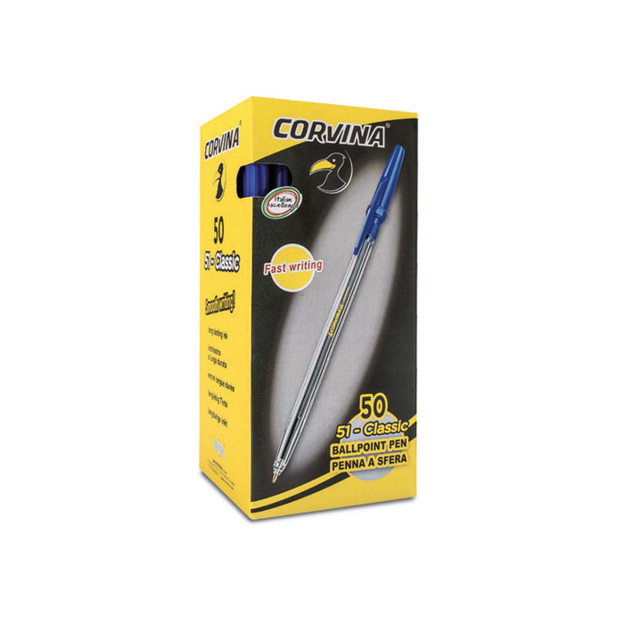 CARIOCA CORVINA51 CLASSIC | 40163/02 - Set Penne a Sfera, Cappuccio con Clip, Blu, 50 pezzi